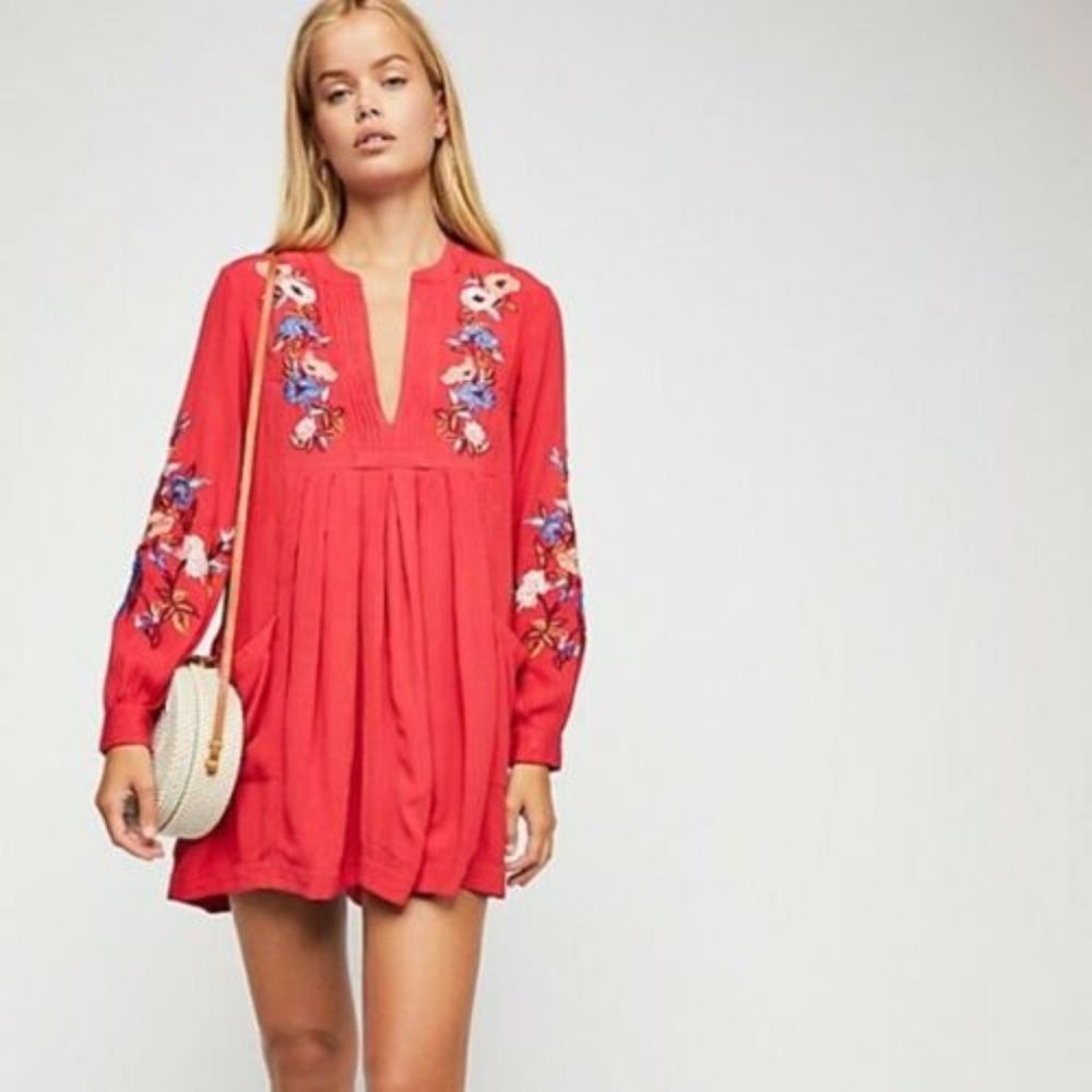 Free People Mia Gauze Floral Flowy Mini Dress L